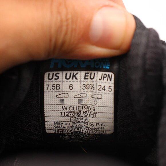Hoka One One Clifton 9 Women's Size 7.5 B Black White Running Shoes 1127896 BWHT - Picture 3 of 9